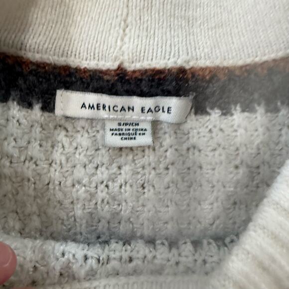 American Eagle White Grey Orange Striped Oversized Crewneck Sweater Small - Picture 4 of 4